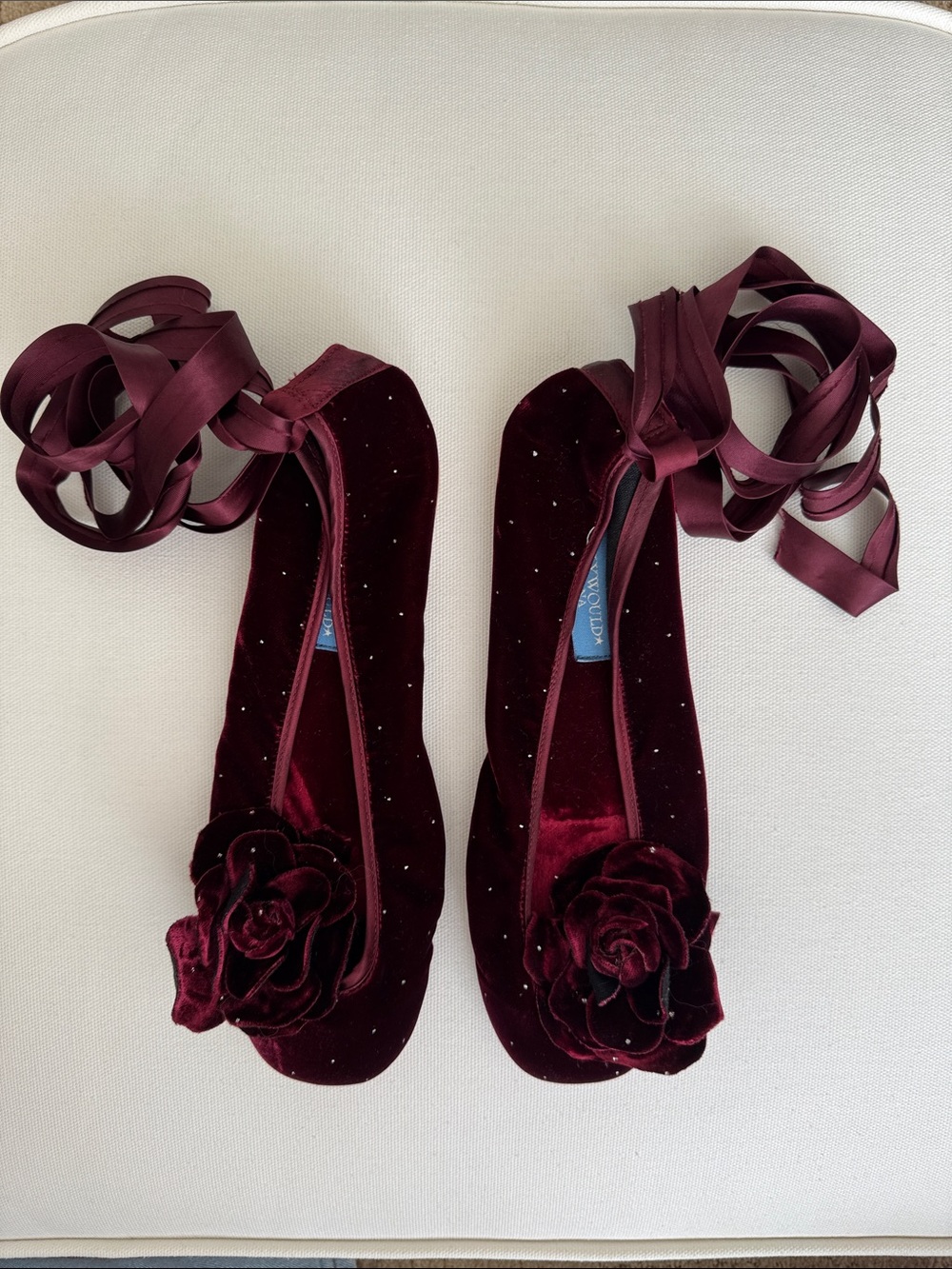 Velvet Rose Tie Ballet Flats in Wine by HollyWould “Holly Dunlap” chic luxury